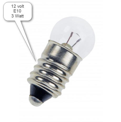 Glödlampa E10 12V  3W gängad sockel